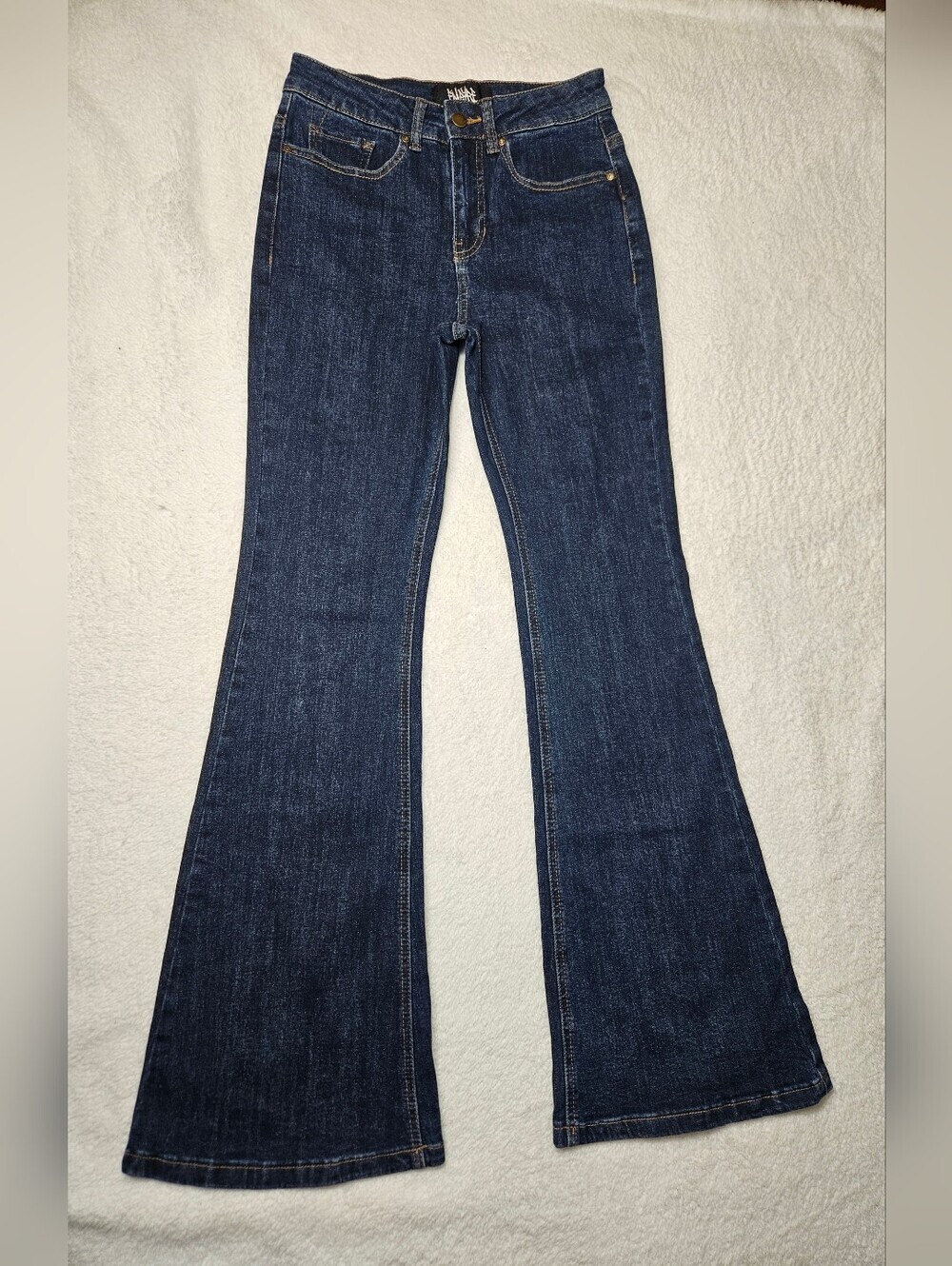 Empyre Glimmer Evening Dark Blue Wash Mid Rise Flare Jeans